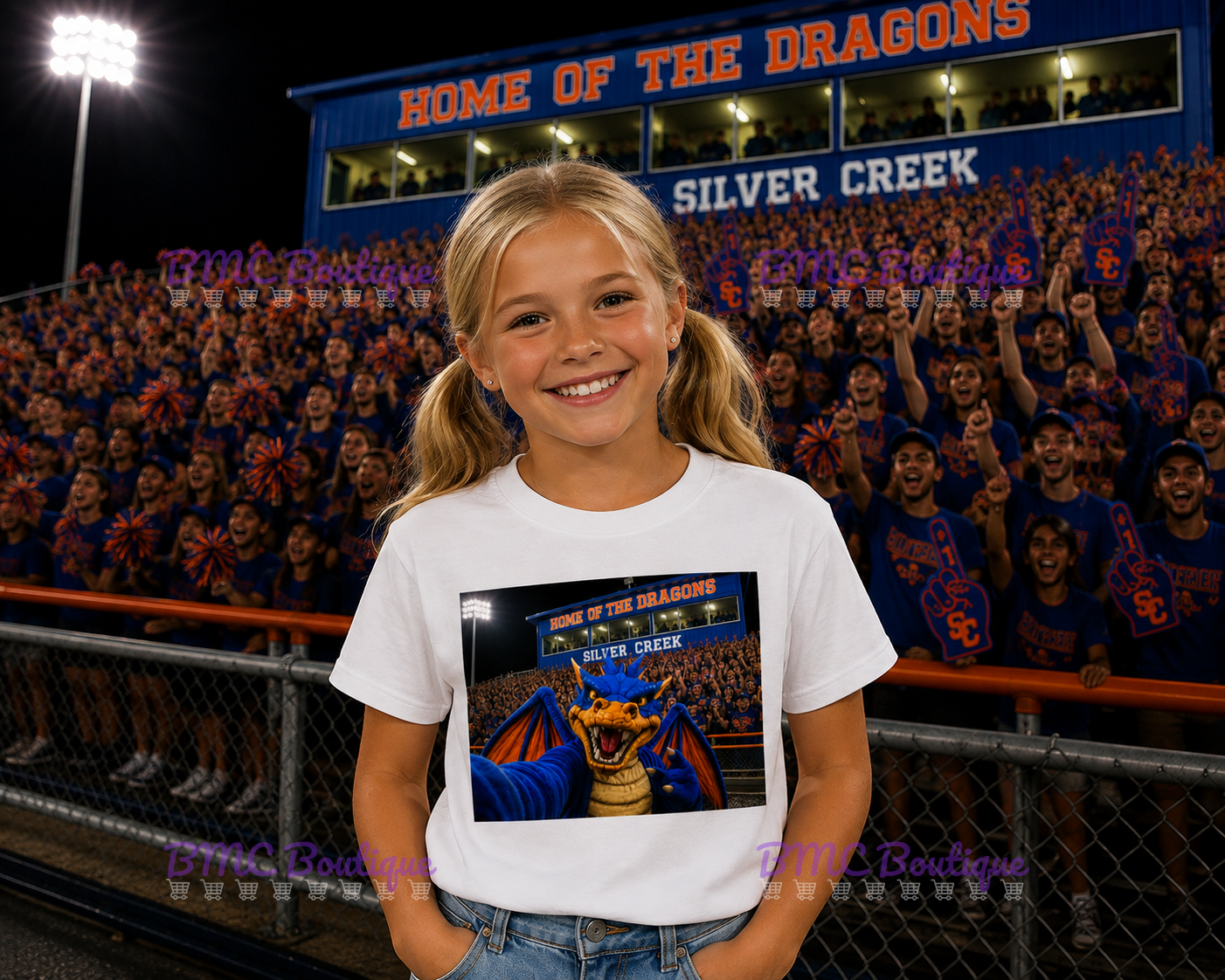 Dragon Mascot Football Stands Selfie Adult or Youth Unisex DTF Tshirt or Hoodie
