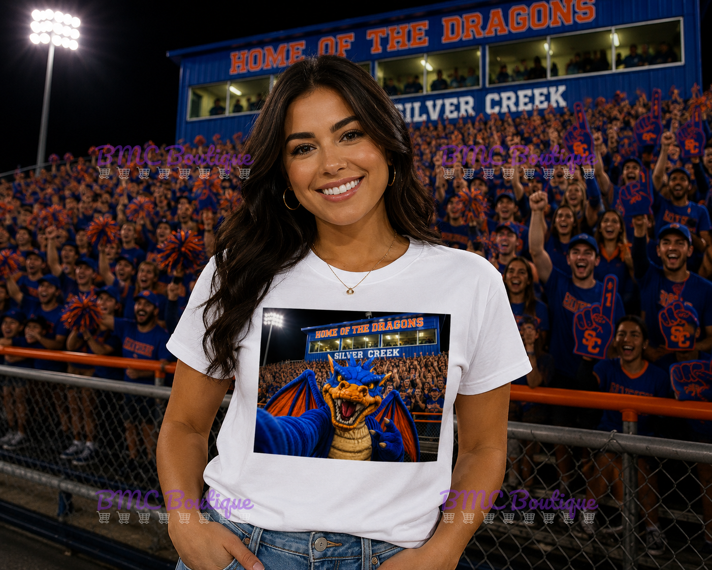 Dragon Mascot Football Stands Selfie Adult or Youth Unisex DTF Tshirt or Hoodie