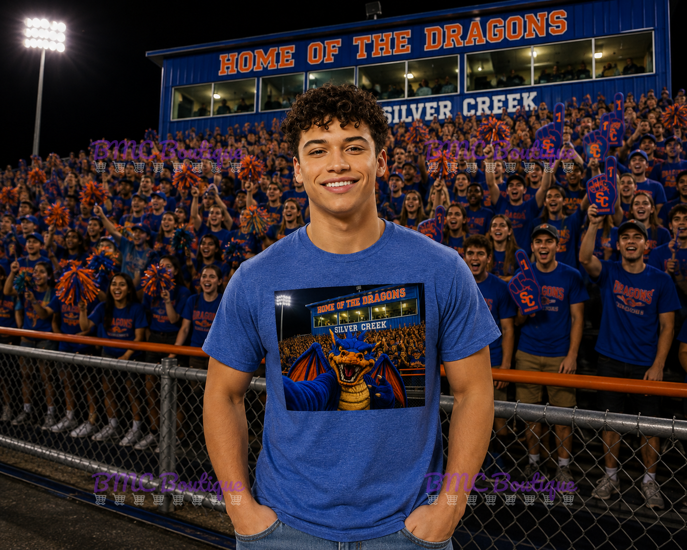 Dragon Mascot Football Stands Selfie Adult or Youth Unisex DTF Tshirt or Hoodie
