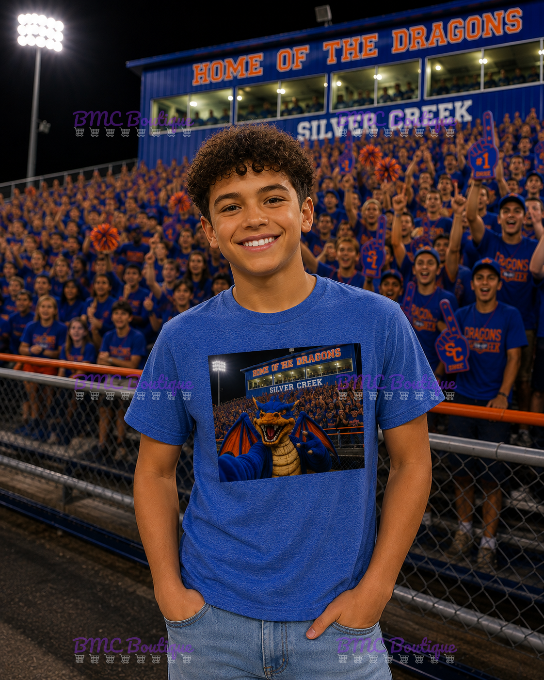 Dragon Mascot Football Stands Selfie Adult or Youth Unisex DTF Tshirt or Hoodie