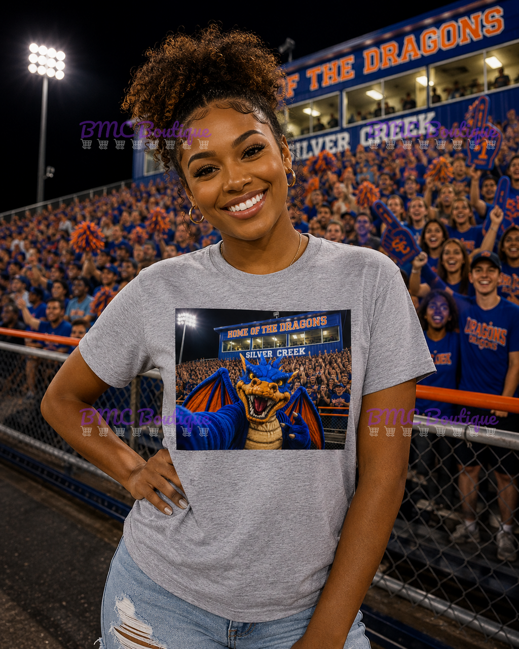 Dragon Mascot Football Stands Selfie Adult or Youth Unisex DTF Tshirt or Hoodie