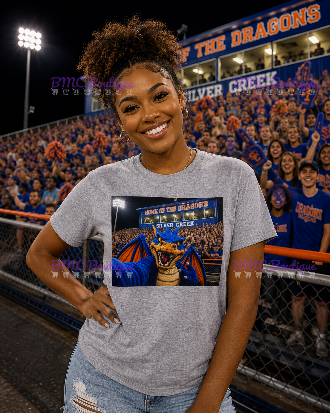 Dragon Mascot Football Stands Selfie Adult or Youth Unisex DTF Tshirt or Hoodie