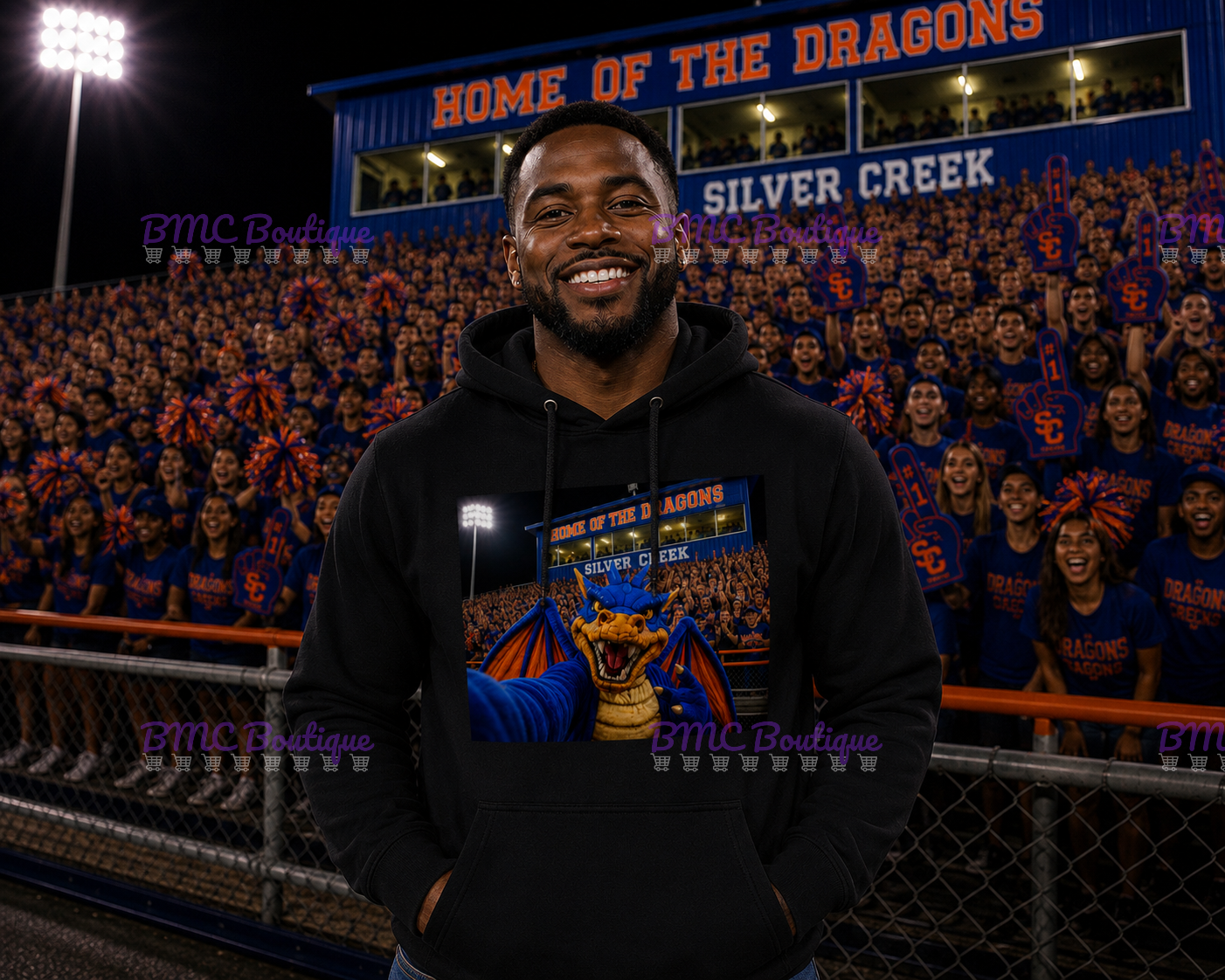 Dragon Mascot Football Stands Selfie Adult or Youth Unisex DTF Tshirt or Hoodie