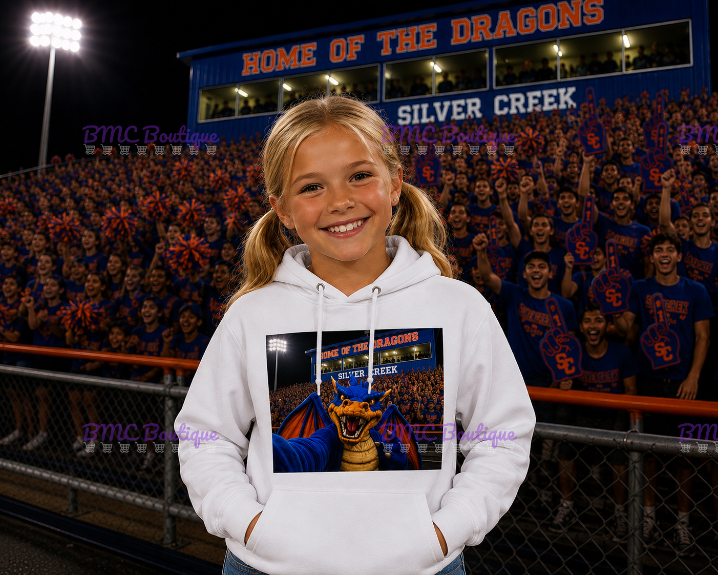 Dragon Mascot Football Stands Selfie Adult or Youth Unisex DTF Tshirt or Hoodie