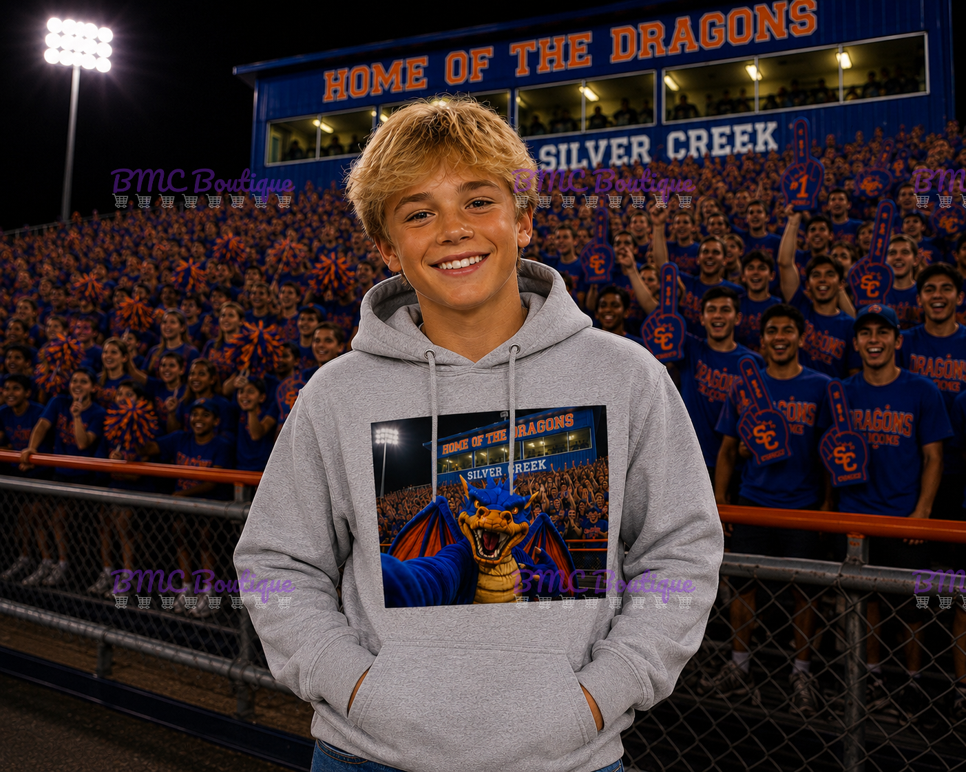 Dragon Mascot Football Stands Selfie Adult or Youth Unisex DTF Tshirt or Hoodie