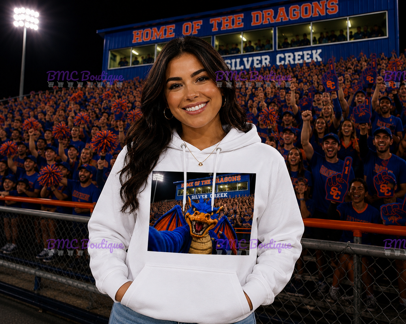 Dragon Mascot Football Stands Selfie Adult or Youth Unisex DTF Tshirt or Hoodie