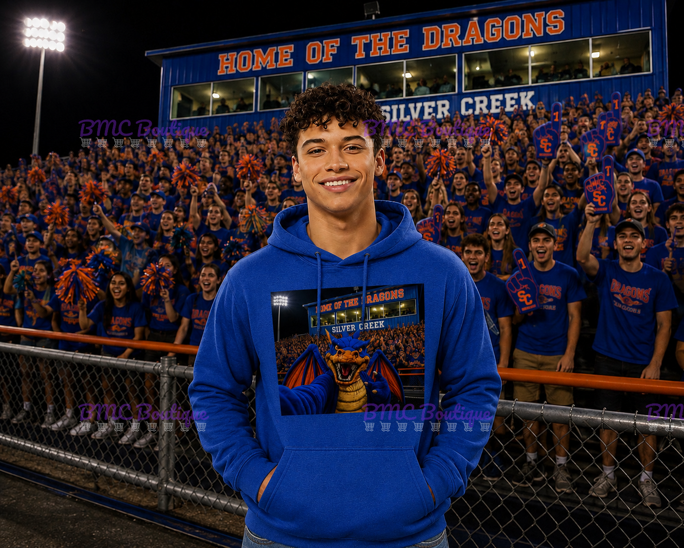 Dragon Mascot Football Stands Selfie Adult or Youth Unisex DTF Tshirt or Hoodie