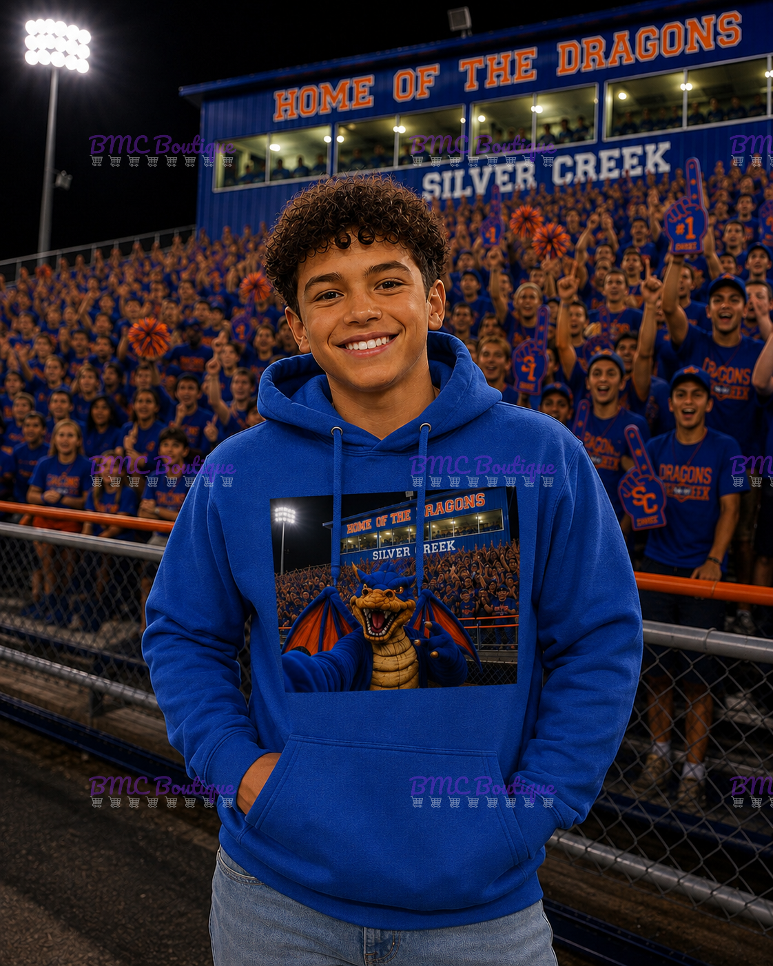 Dragon Mascot Football Stands Selfie Adult or Youth Unisex DTF Tshirt or Hoodie