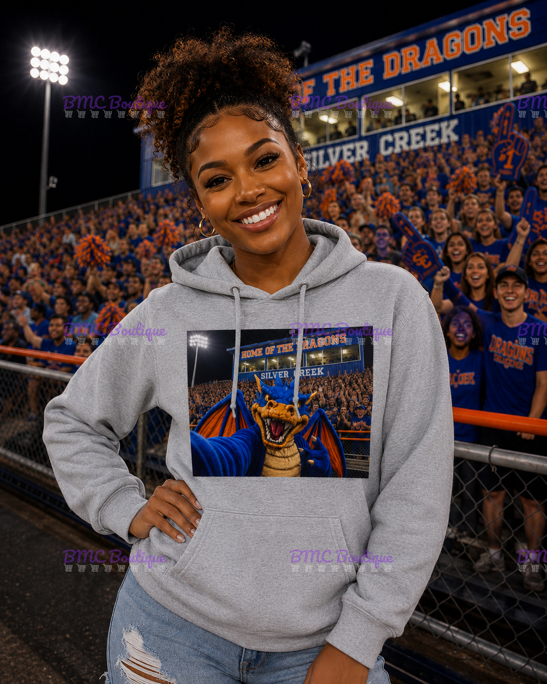 Dragon Mascot Football Stands Selfie Adult or Youth Unisex DTF Tshirt or Hoodie