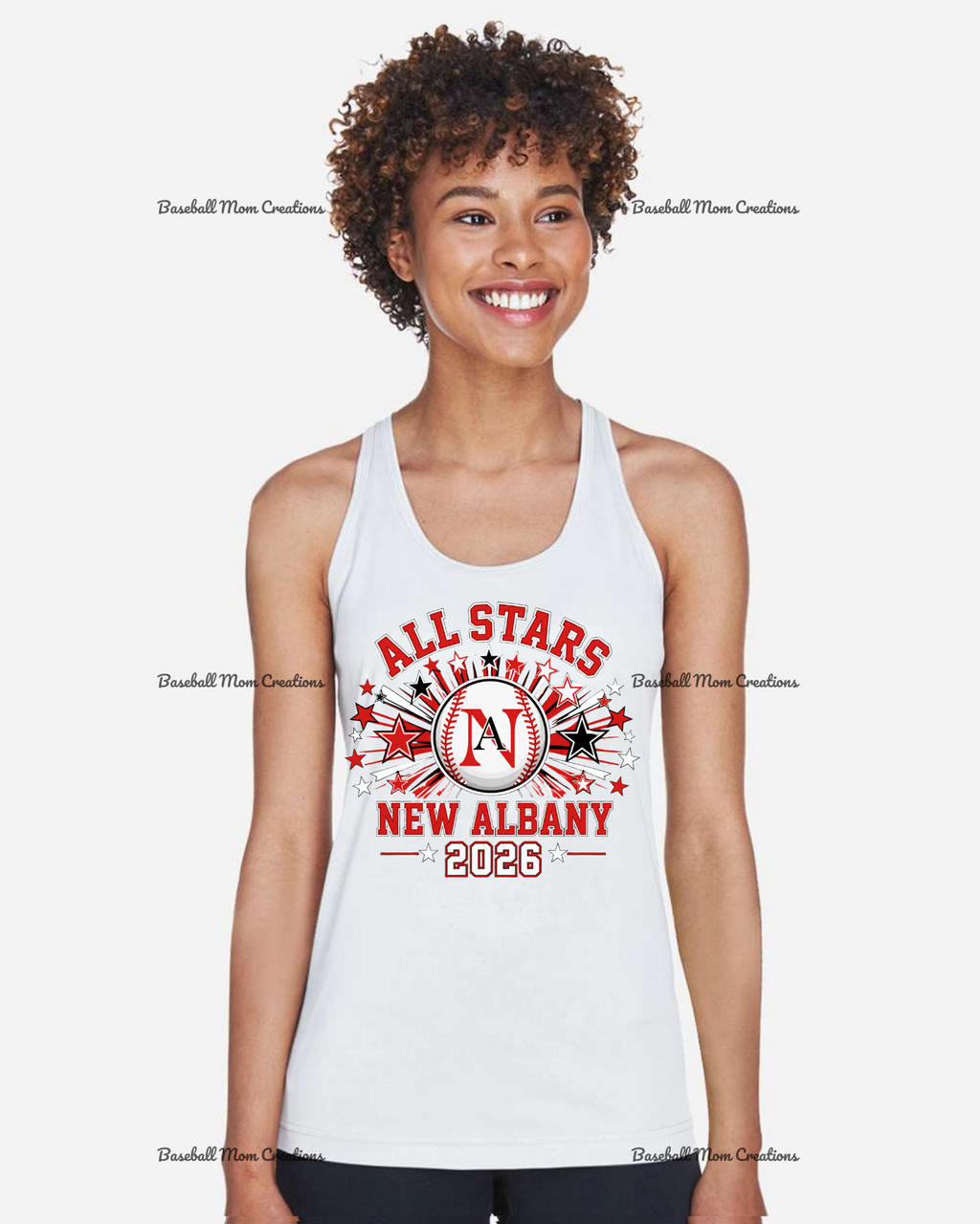 Women's Drifit Tank ~ New Albany LL All Stars Baseball with star burst
