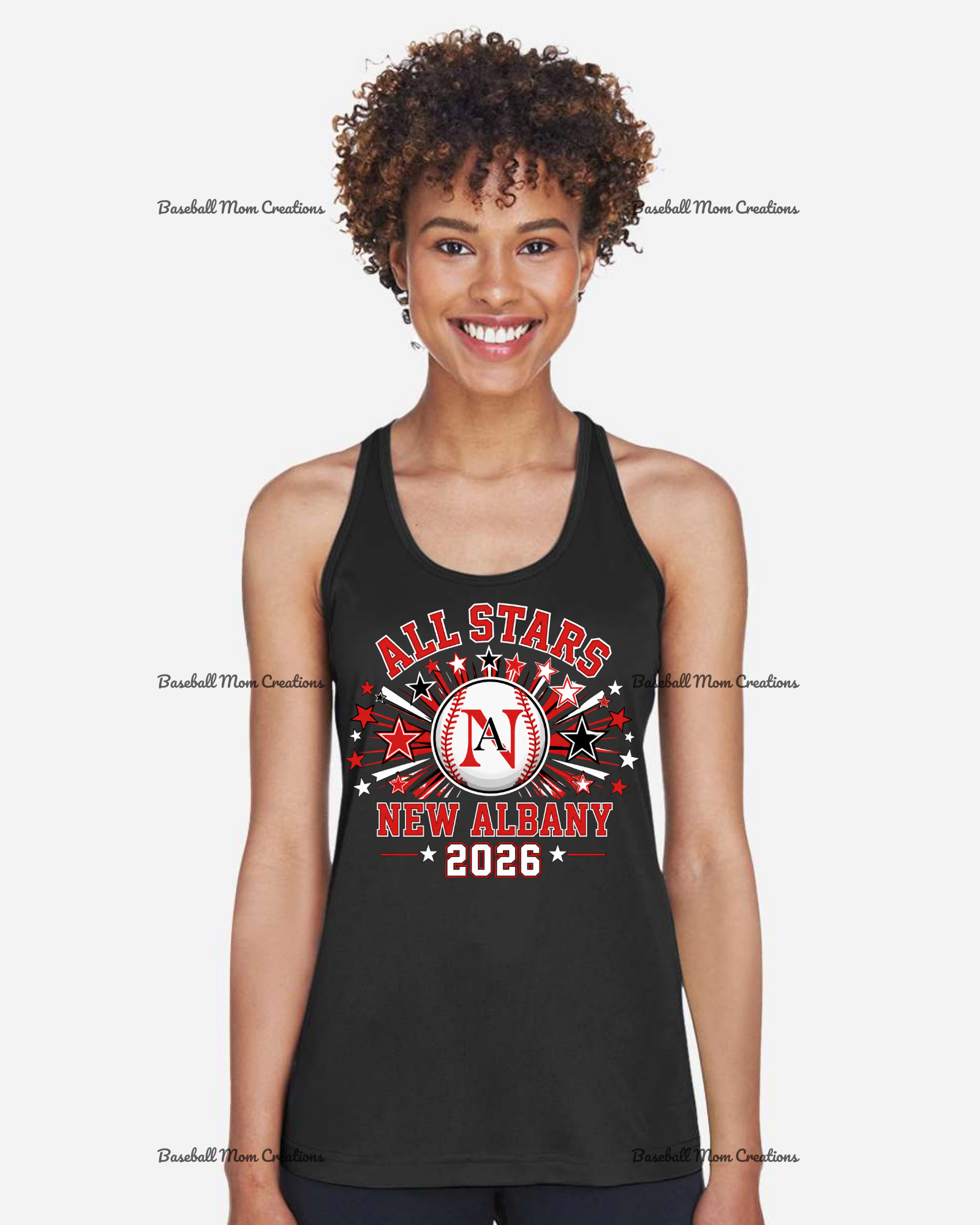 Women's Drifit Tank ~ New Albany LL All Stars Baseball with star burst