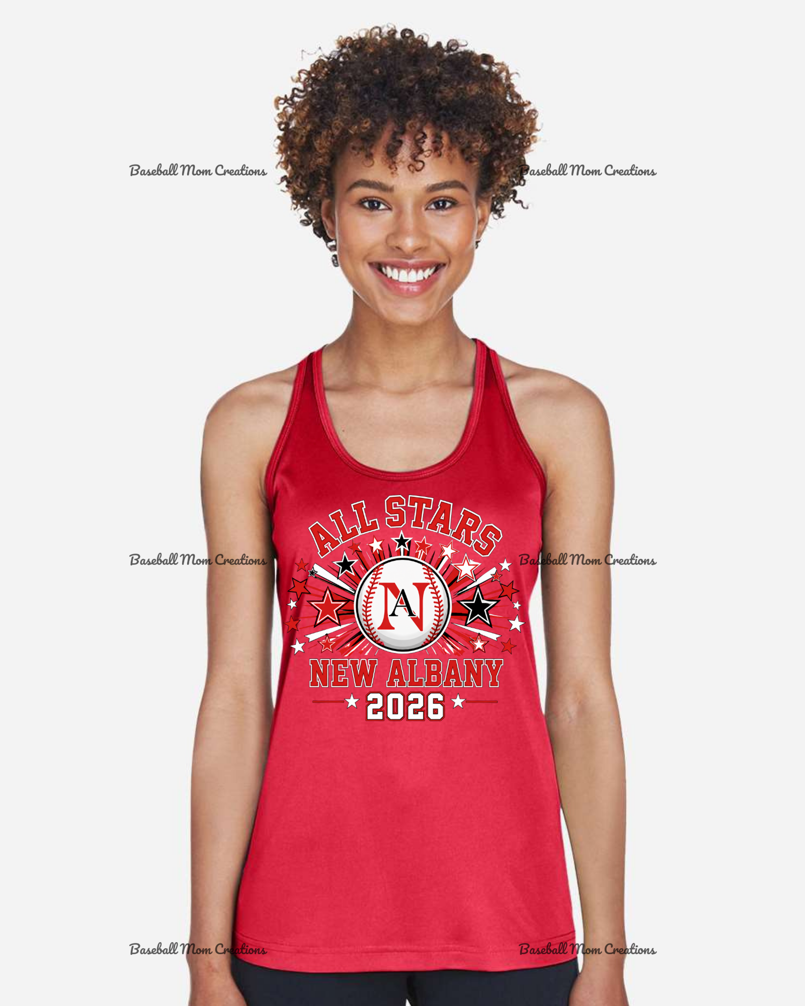 Women's Drifit Tank ~ New Albany LL All Stars Baseball with star burst