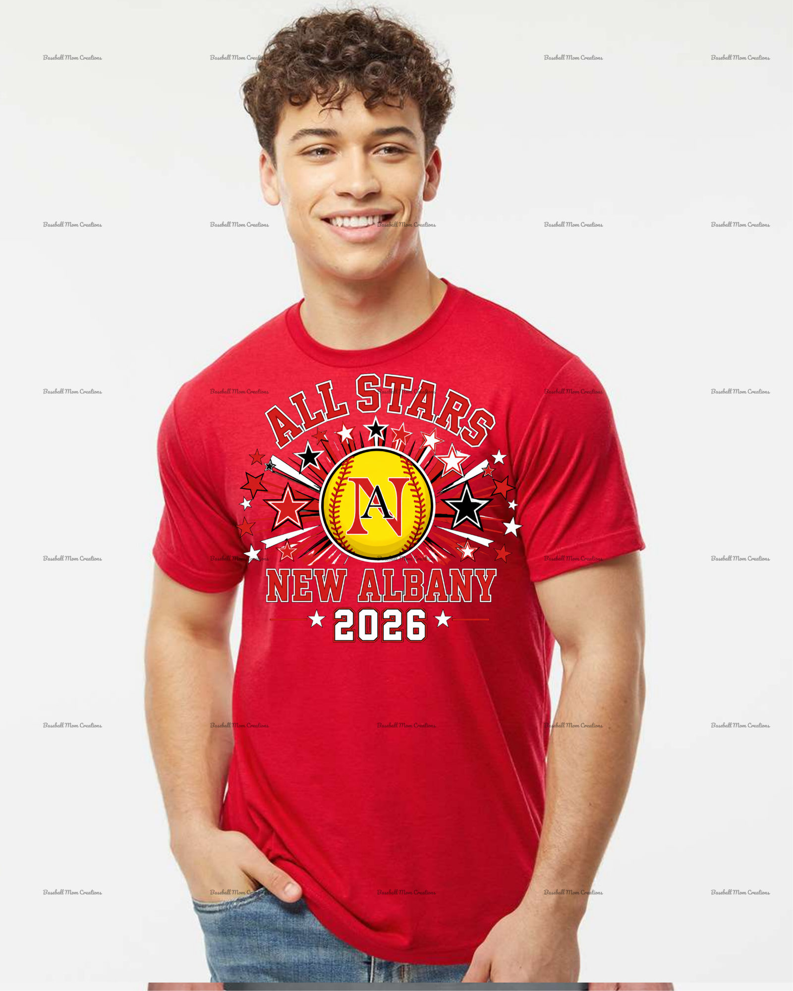 Adult or Youth Unisex Tshirt New Albany LL All Stars ~ Softball with star burst