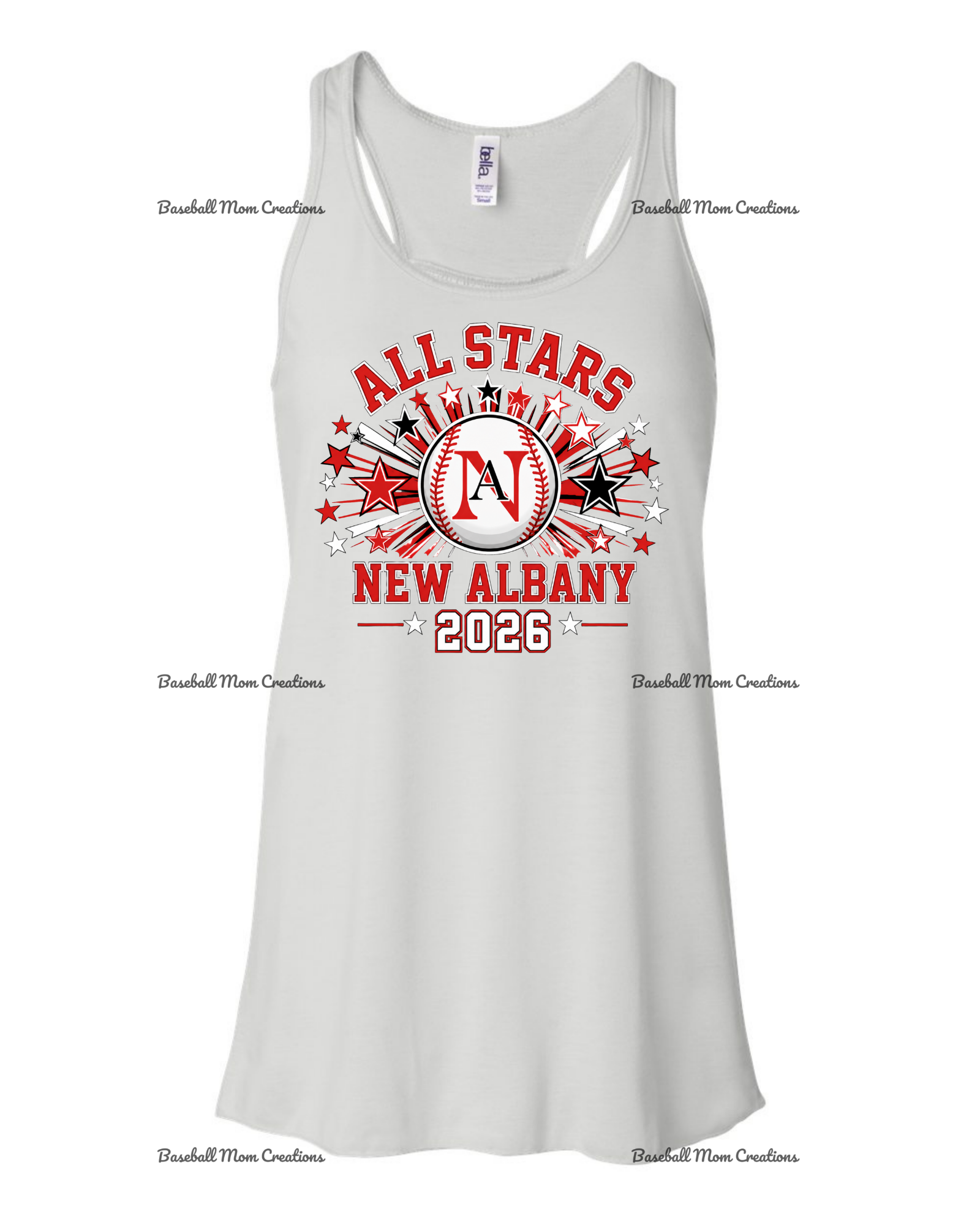 Women's & Girls Bella Flowy Racer Back New Albany LL Baseball with star burst