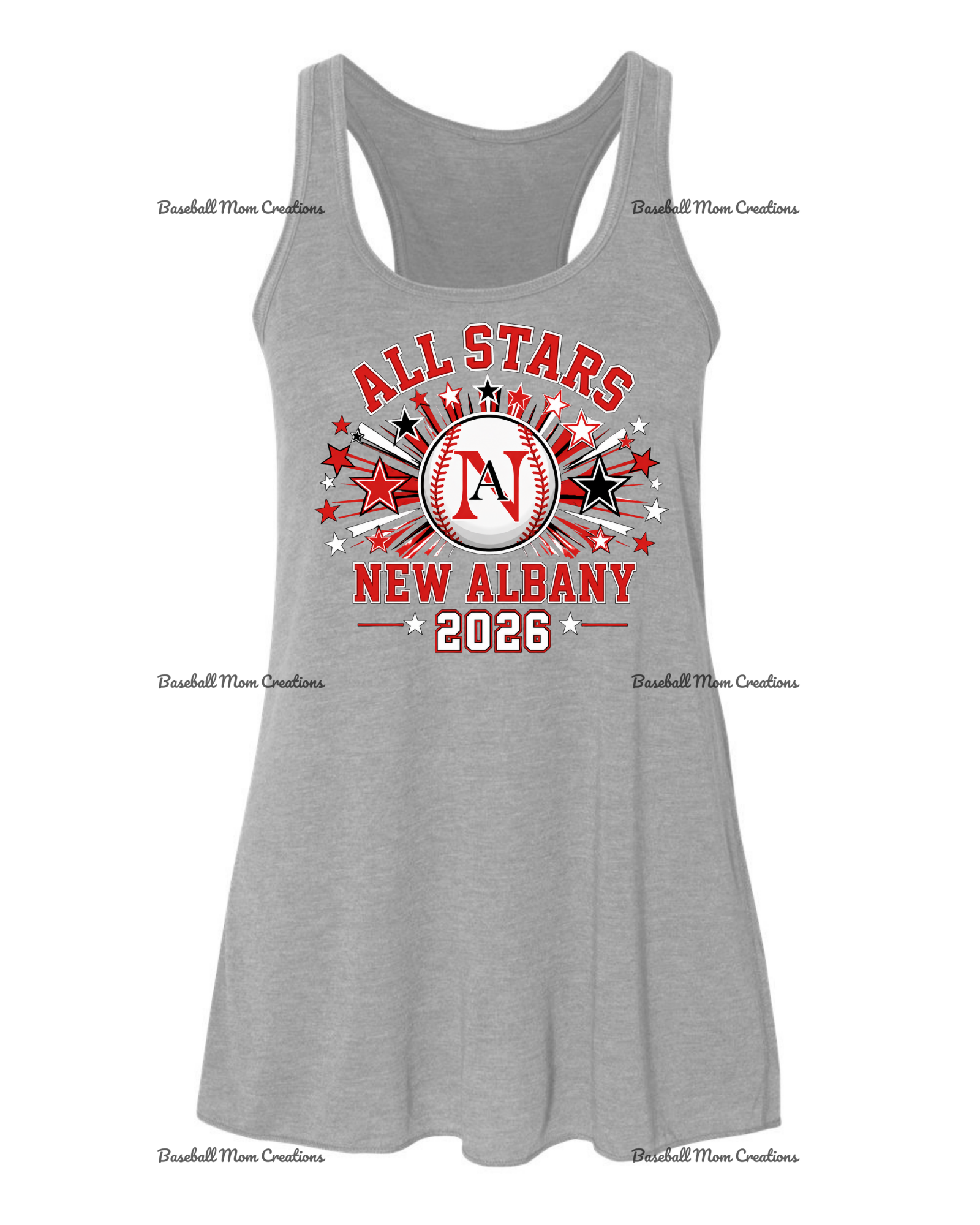 Women's & Girls Bella Flowy Racer Back New Albany LL Baseball with star burst