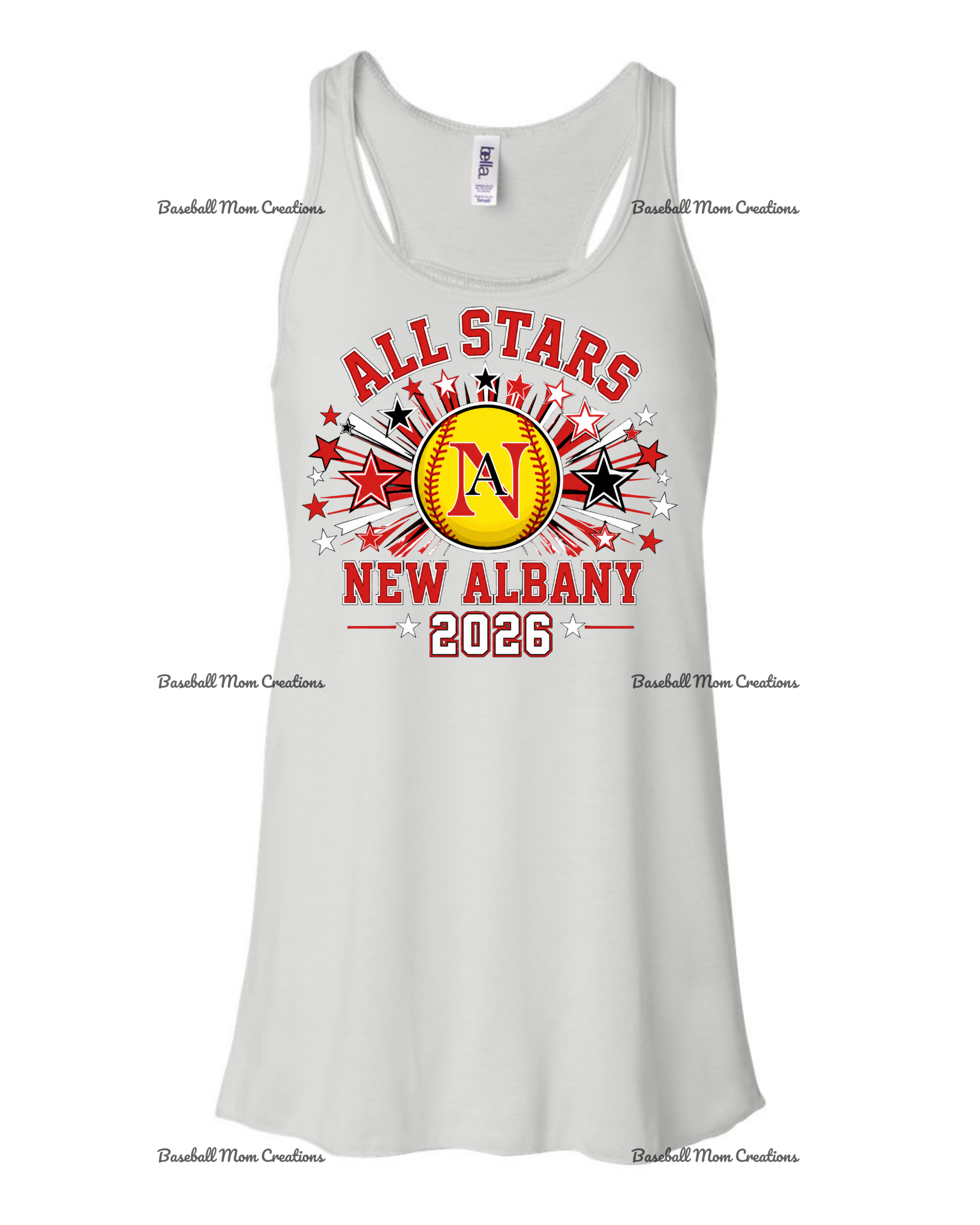 Women's & Girls Bella Flowy Racer Back New Albany LL Softball with star burst