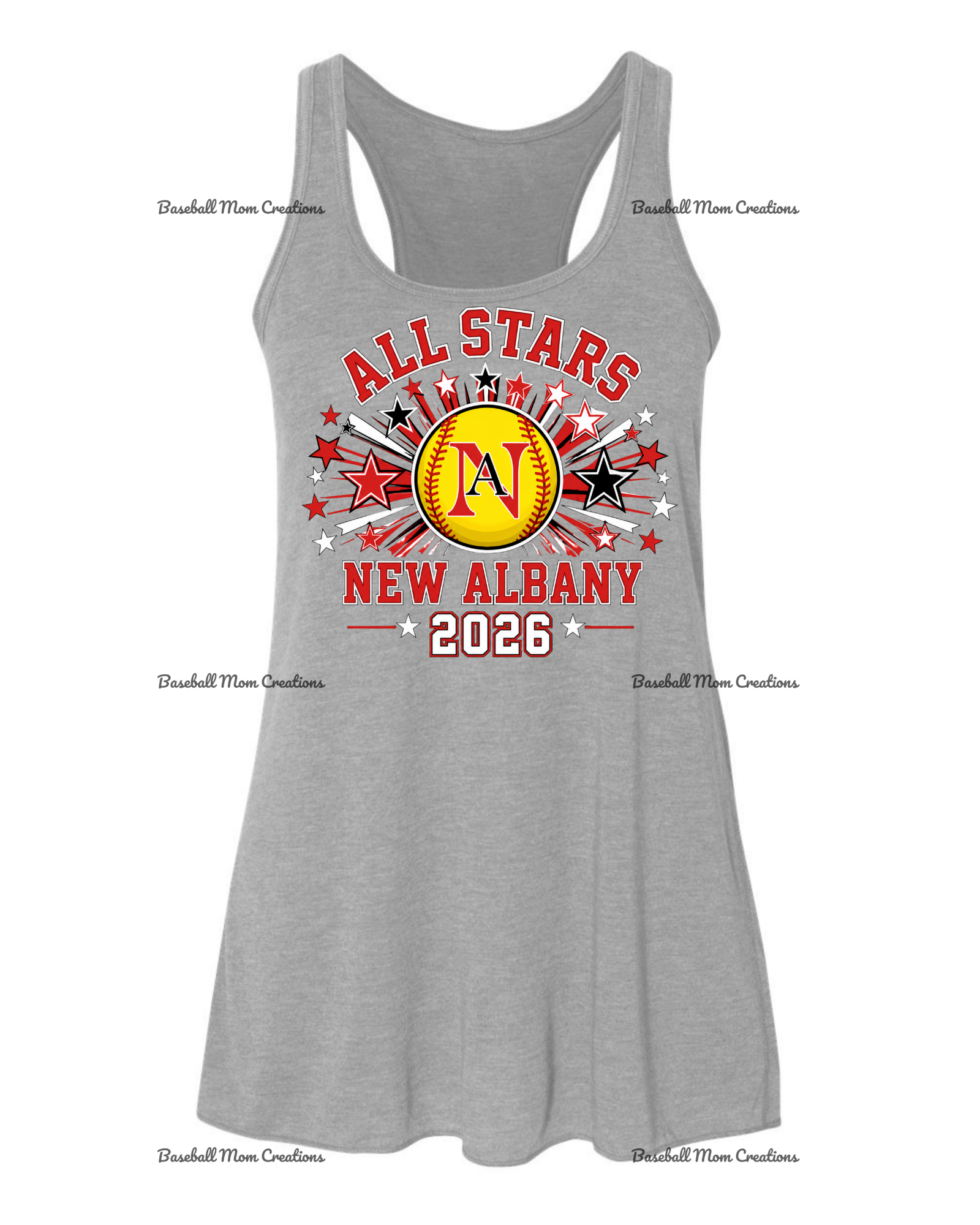 Women's & Girls Bella Flowy Racer Back New Albany LL Softball with star burst