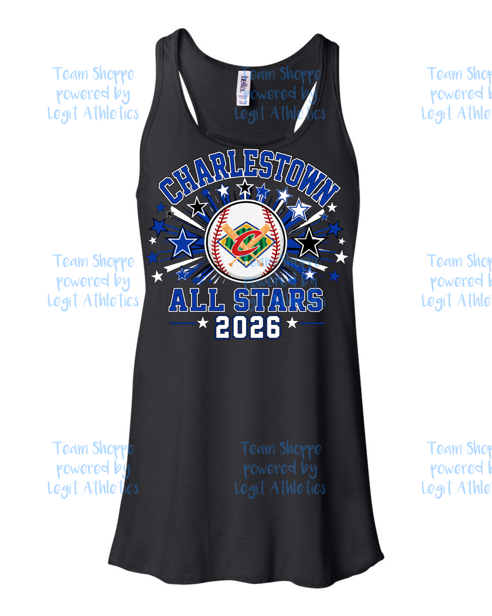 Women's & Girls Bella Flowy Racer Back Charlestown ALL STARS Baseball