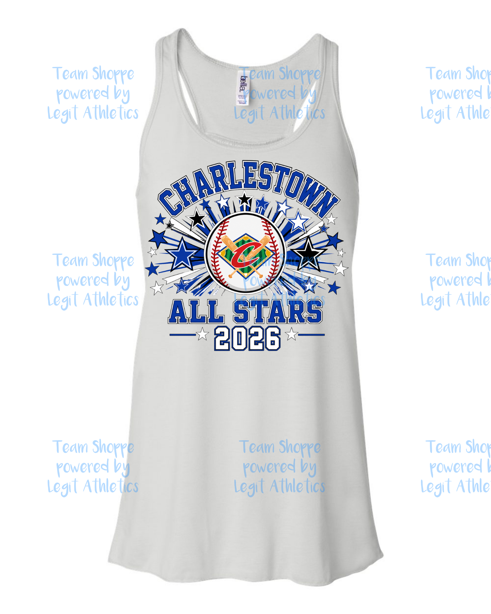 Women's & Girls Bella Flowy Racer Back Charlestown ALL STARS Baseball